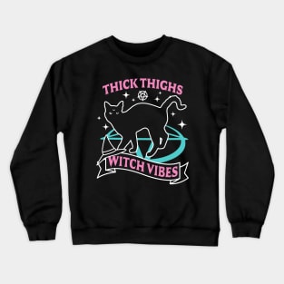 Thick Thighs Witch Vibes - Funny Halloween Pastel Goth Cat Crewneck Sweatshirt